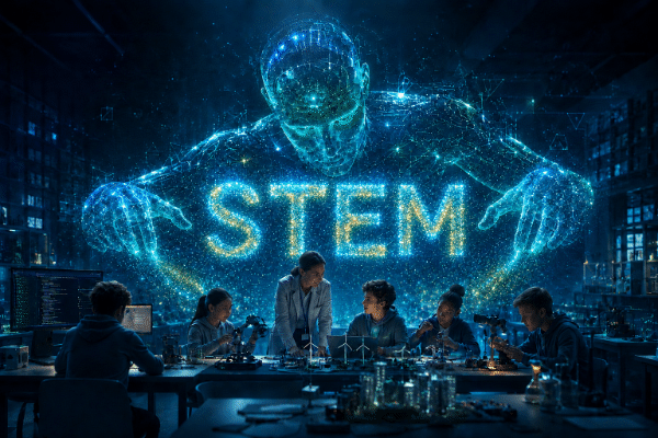 Синьо-жълто STEM сияние в лабораторията